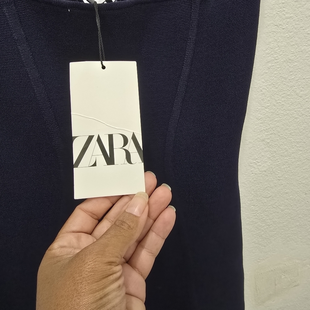 NWT Zara Navy Blue Bustier Midi Dress Corset Style Bodycon M - Picture 8 of 12